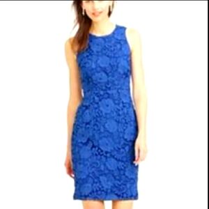 J. Crew Caribbean Blue Floral Lace Dress Preppy Office Classic Summer Sleeveless